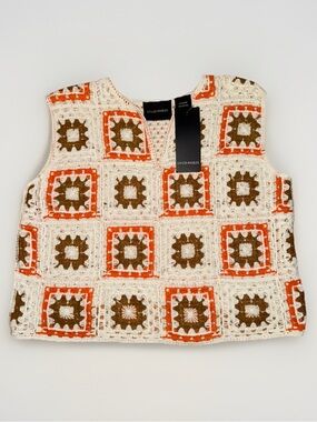 Liv Los Angeles Women Size S Crochet Square Vest Top Knit Boho Autumn Cotton New